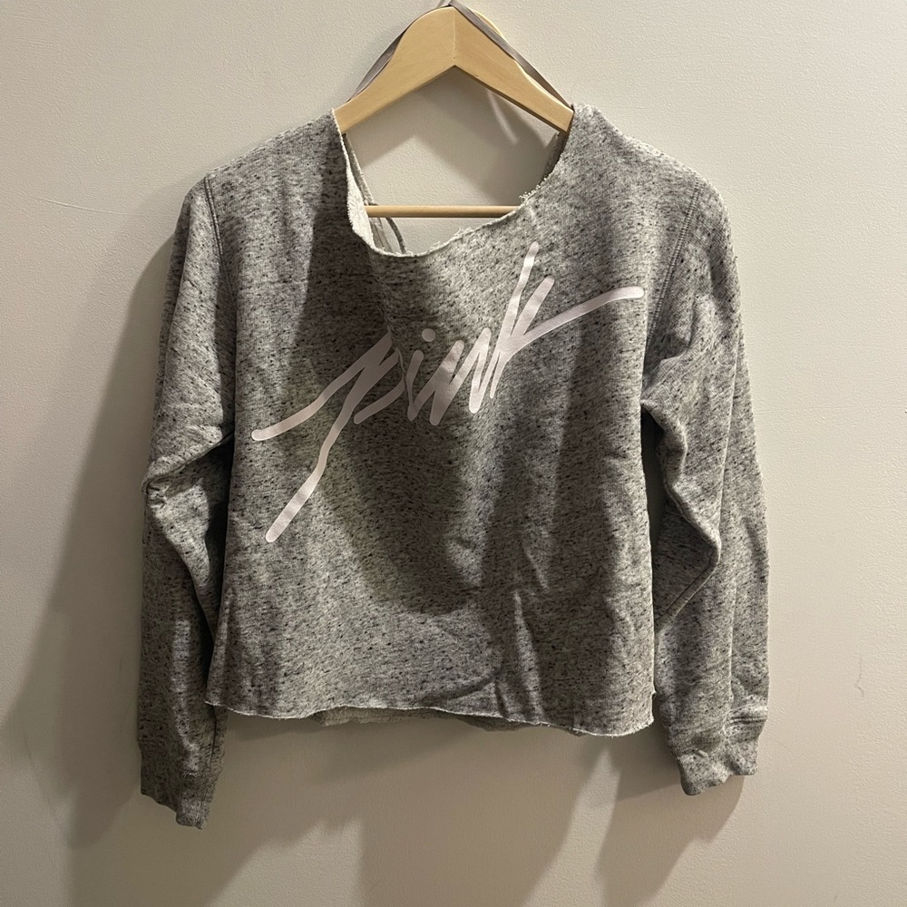 PINK Off-the-Shoulder Gray Sweater - S